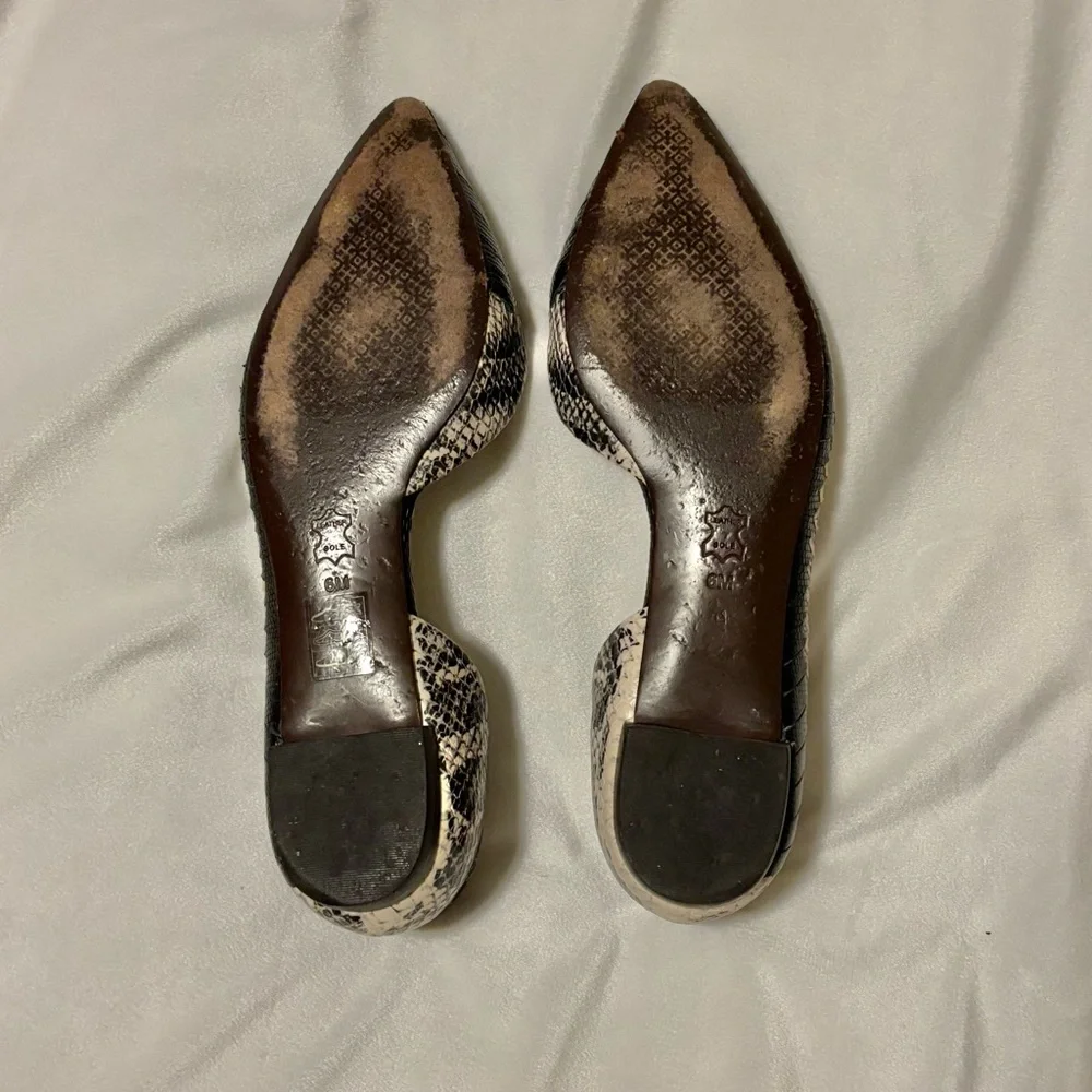 Tory Burch Black and Cream Snakeskin-Print Pointed Toe Flats - Picture 10 of 10